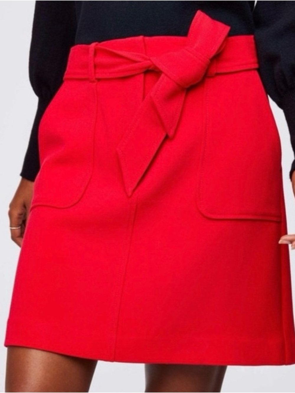 LOFT Red A-Line Mini Skirt with Tie Waist